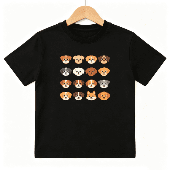 Cute Dog Breeds Pattern Boys Graphic Tee, Funny Puppies Pets 100% Cotton Kids Short Sleeve T-Shirt 4-13Y