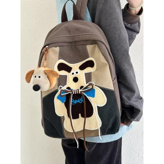 Cute Dog Canvas Backpack For Men Women, Cartoon Retro Aesthetic Rucksack Laptop Bookbag Casual Bag