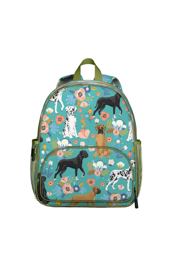 Cute Dog Cartoon Student Backpack – Playful Puppy Paw Print with Bone and Tail Design, Artistic Watercolor Style for School