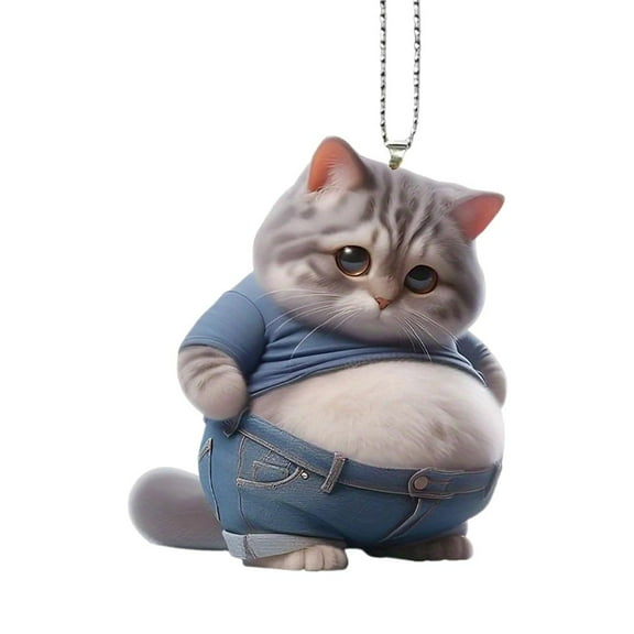 Cute Dog Cat Car Mirror Hanging Accories, 2D Flat Acrylic Cute Cats and Dogs with Chubby Little Bellies, Car Interior Rearview Pendant Fny Cat Themed Present for Cat Lovers X4Y9