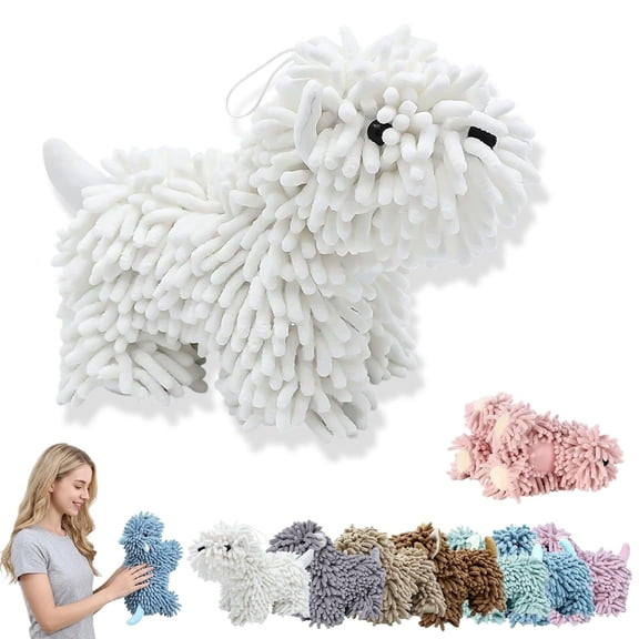 Cute Dog Chenille Hand Towel, Chenille Dog Towel, Puppy Shaped Hand Towels, Super Absorbent Fuzzy Ball Towels, Microfiber Puppy Hand Drying Puff for Pet Lovers Washstand Bathroom Kitchen Decor