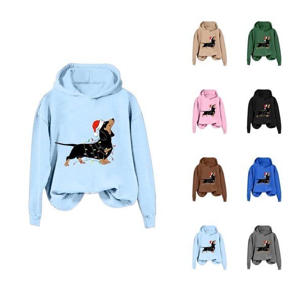 Cute Dog Christmas Hoodies for Women 2025 Long Sleeve Puppy Graphic Hooded Sweatshirt for Dog Lovers Pullover Tops