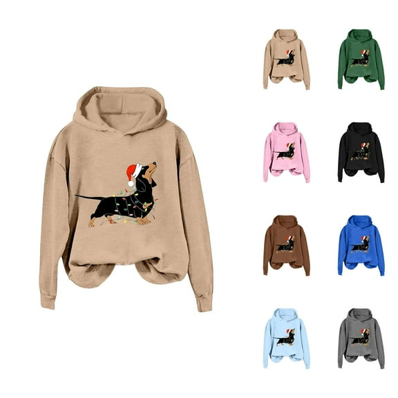 Cute Dog Christmas Hoodies for Women 2025 Long Sleeve Puppy Graphic Hooded Sweatshirt for Dog Lovers Pullover Tops