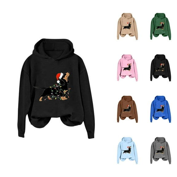 Cute Dog Christmas Hoodies for Women 2025 Long Sleeve Puppy Graphic Hooded Sweatshirt for Dog Lovers Pullover Tops