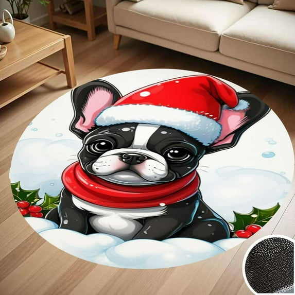 Cute Dog Christmas Snow Round Carpet Living Room Bedroom Home Decoration Coffee Table Mat Lounge Rug Chair Mats