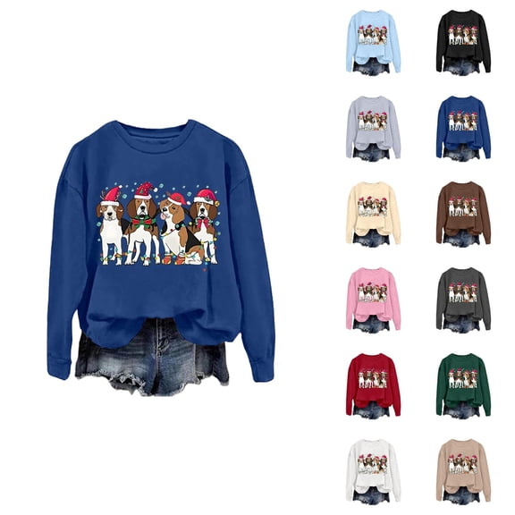 Cute Dog Christmas Sweatshirts for Women 2025 Long Sleeve Crewneck Graphic Sweatshirt for Dog Lovers Pullover Tops