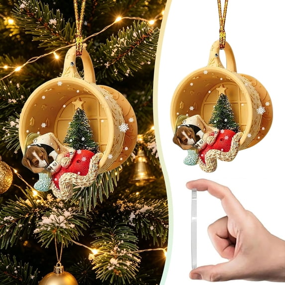 Cute Dog Christmas Tree Ornaments, Flat Acrylic Hanging Pendants with Pug Bulldog in Santa Hat, Red Sweater, Mini Xmas Tree Hanging Charms, Cozy Winter Home Decor, Unique Gift for Pet Lovers