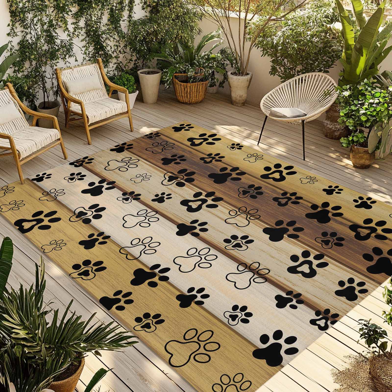 Cute Dog Claws Outdoor Rug for Patio/Deck/Porch, Non-Slip Large Area ...