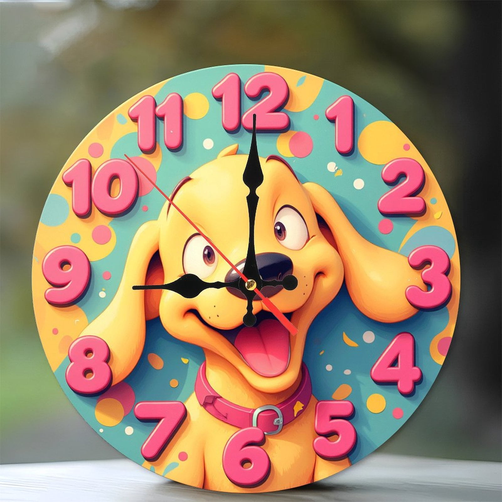 Cute Dog Clock 10-Inch Silent Wooden Wall Clock, Battery Operated (AA ...