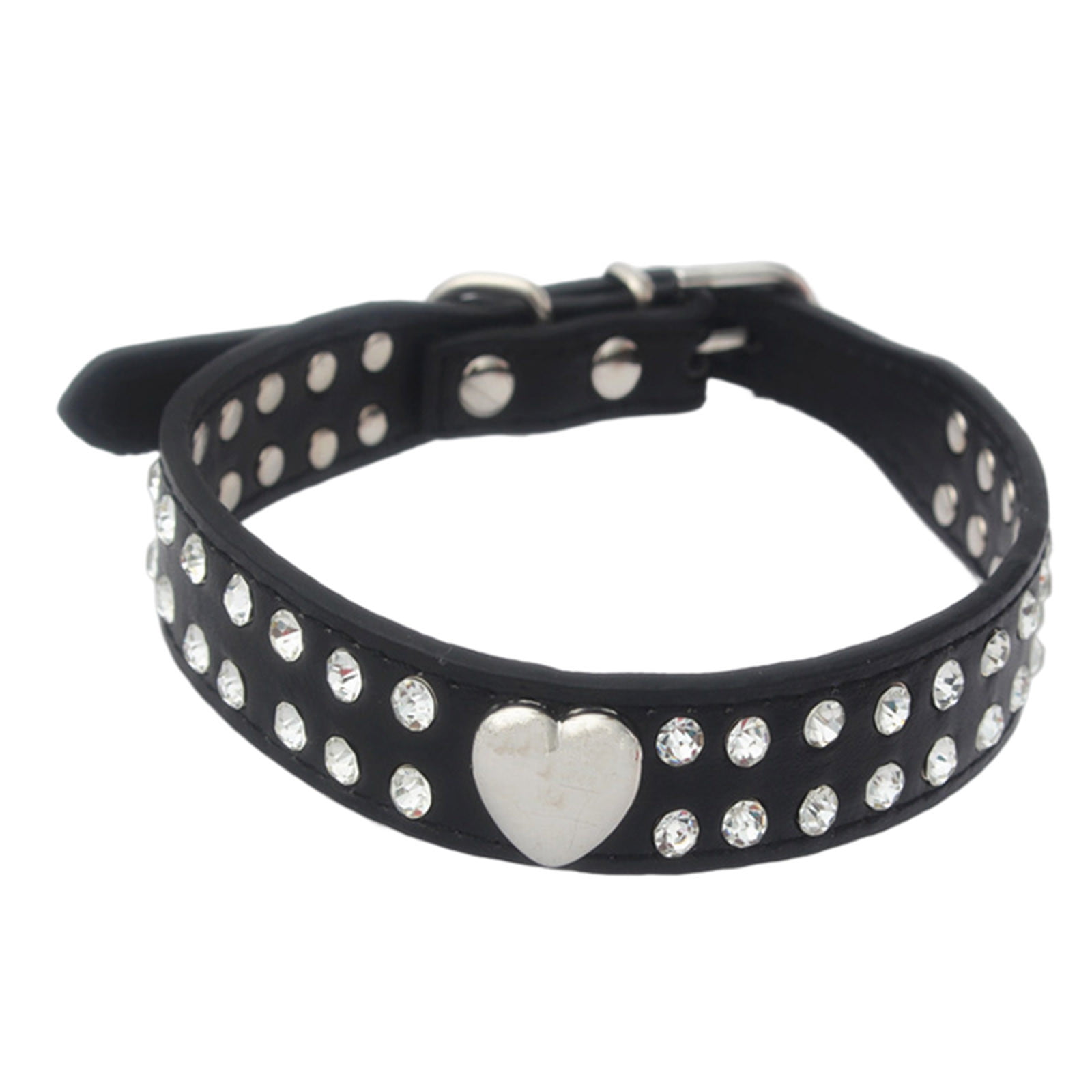 Cute Dog Collar with Cat Joint Bling Rhinestones Diamond Leather Dog