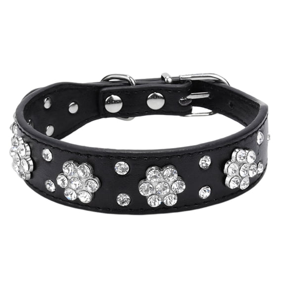 Cute Dog Collar With Bling Bling Rhinestones Diamond Flower Pattern Studded Leather Dog Collar Fit Small And Medium