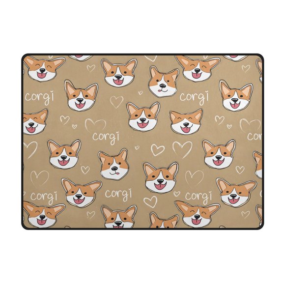Cute Dog Corgi Face Pattern Area Rug 63x48 Inch Non Slip Absorbent Soft for Bedroom Entryway