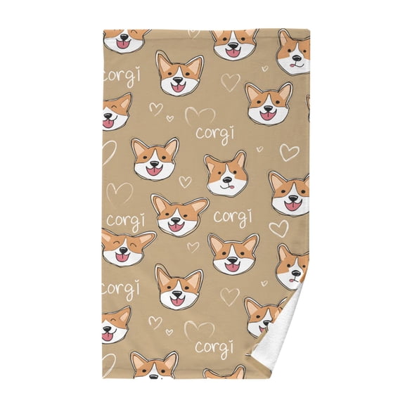 Cute Dog Corgi Face Pattern Hand Towel Cotton 16x28 in Soft Absorbent Quick Dry Bath Face Towel