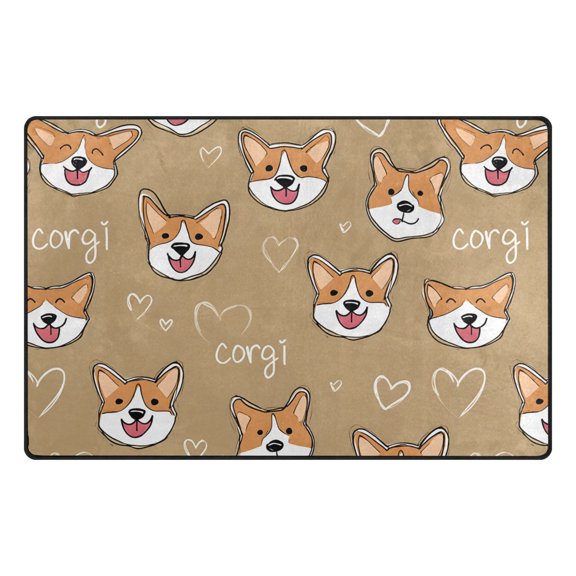 Cute Dog Corgi Face Pattern Memory Foam Area Rug 60"x39" Non Slip, Absorbent, Fade Proof for Living Room, Bedroom, Office