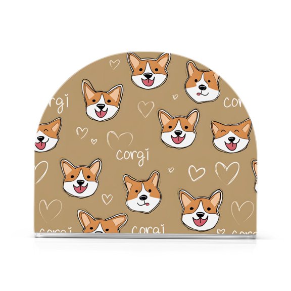 Cute Dog Corgi Face Pattern Napkin Holder Acrylic Napkin Dispenser Clear Modern Tabletop for Kitchen Counter