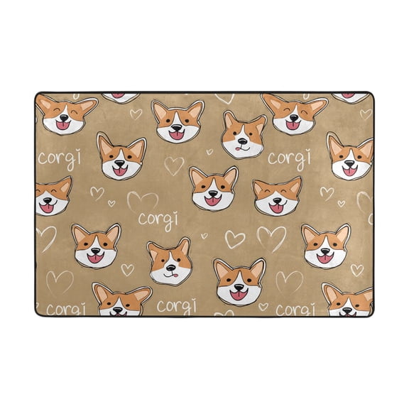 Cute Dog Corgi Face Pattern Rug 36x24in Memory Foam Absorbent Non Slip Plush for Bathroom Kitchen Entryway