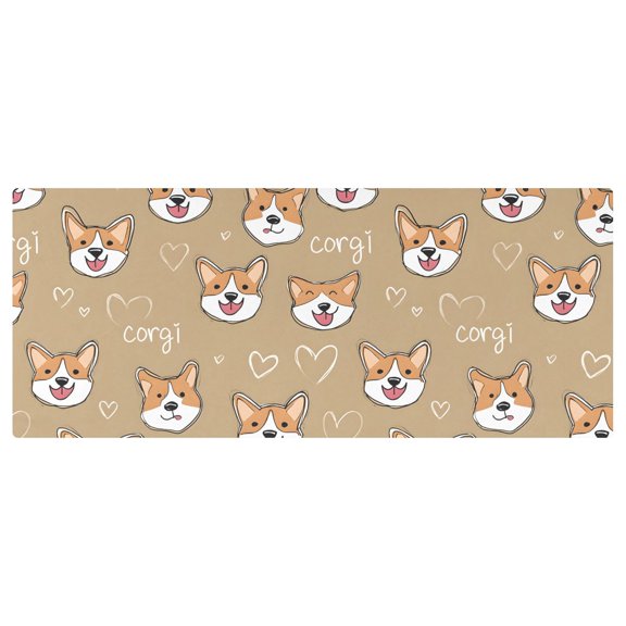 Cute Dog Corgi Face Pattern Stretch Fitted Tablecloth 2.5x6ft Elastic Wrinkle Resistant Cover