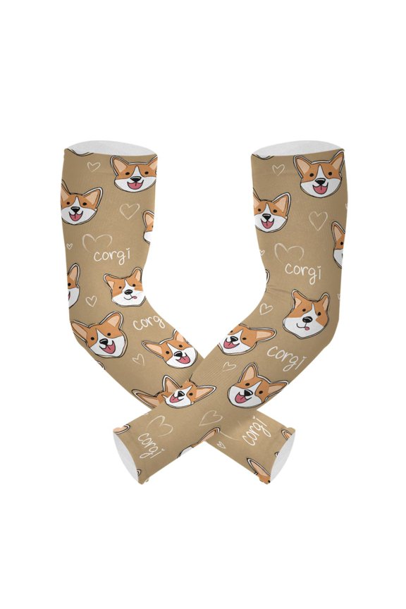 Cute Dog Corgi Face Pattern UV Protection Cooling Arm Sleeves, Compression Sun Sleeves for Men Women Sports