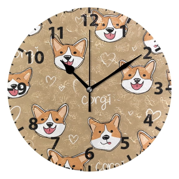 Cute Dog Corgi Face Pattern Wall Clock 10in Round Artistic Oil Painting Home Decor Desk Table Clock