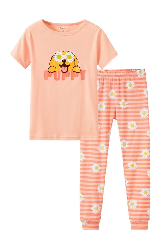 Cute Dog Cotton Pajamas for Girls Size 10 – Daisy Short Summer Pants Clothes Set