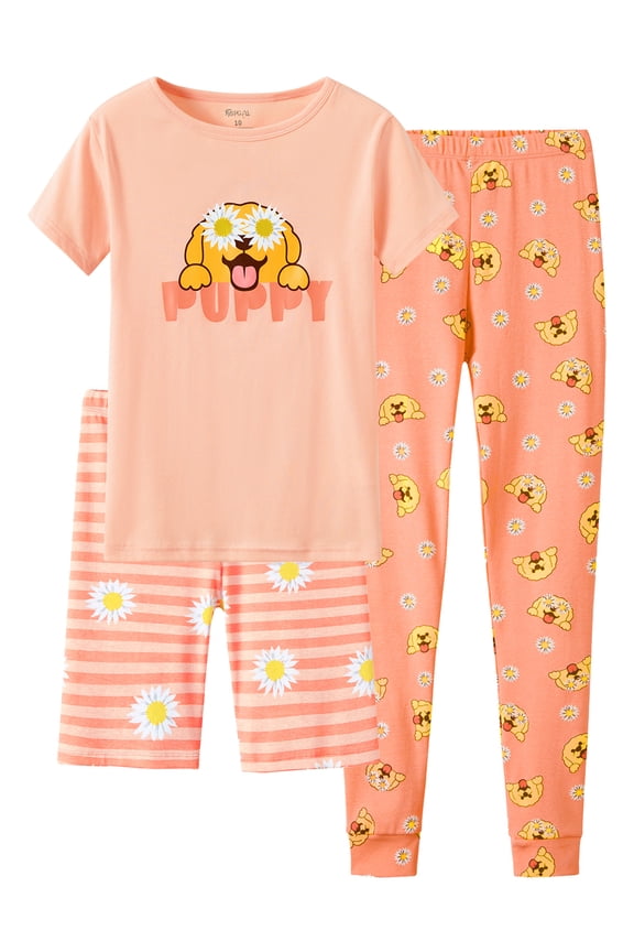 Cute Dog Cotton Pajamas for Girls Size 7 – Daisy Short Summer Pants Clothes Set