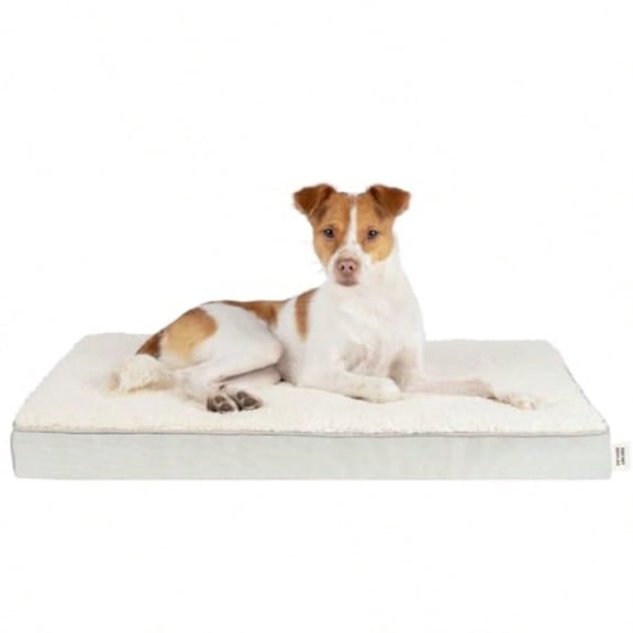 Cute Dog Crate Mat Flat Bed With Waterproof Exterior Thick Orthopedic Egg Foam Mattress And Soft Sherpa Fleece Cover For Small Medium And Large Breeds Beige 41X29X4