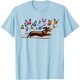 thumbnail image 1 of Cute Dog Cute Dachshund With Butterflies Unisex T-Shirt for Men Women Kids,Light Blue Color,Size 3XL, 1 of 5