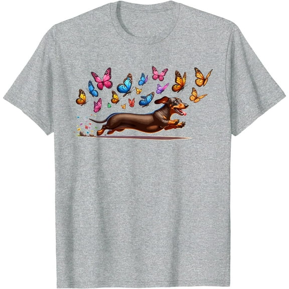 Cute Dog Cute Dachshund With Butterflies Unisex T-Shirt for Men Women Kids