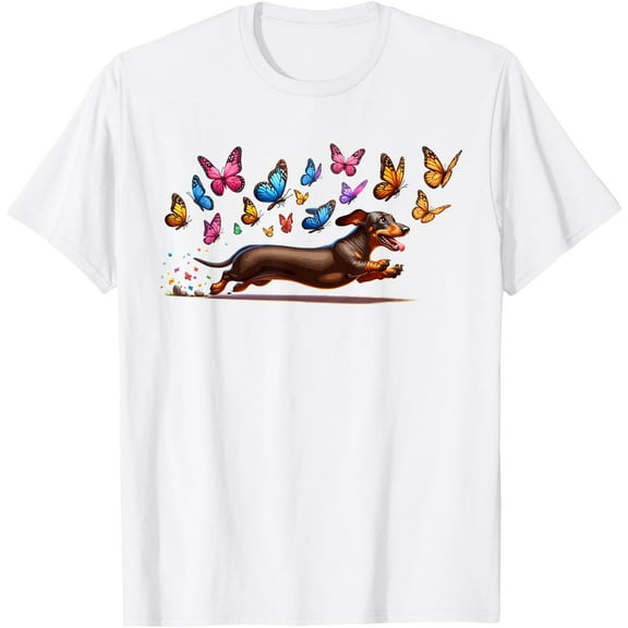 Cute Dog Cute Dachshund With Butterflies Unisex T-Shirt for Men Women Kids