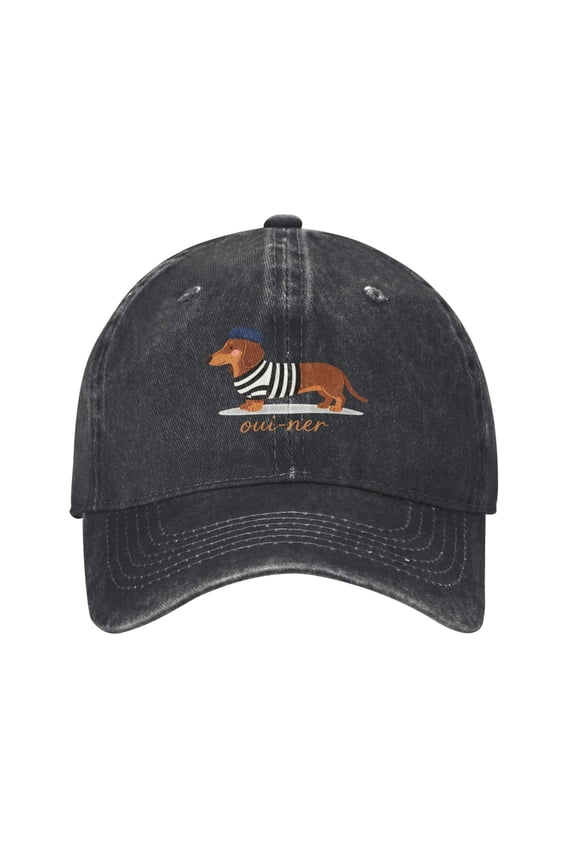 Cute Dog Dachshund Baseball Cap Denim Adjustable Black and White Stripes Dachshund Hat Gifts for Women Men Dachshund Lovers Adults