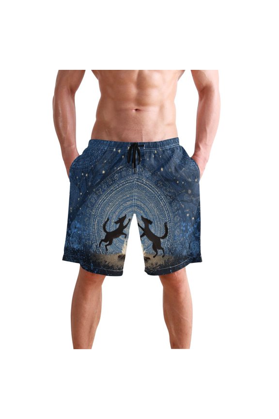 Cute Dog Dancing under Starry Night Men's Swim Trunks Beach Shorts Bathing Bottoms XXL