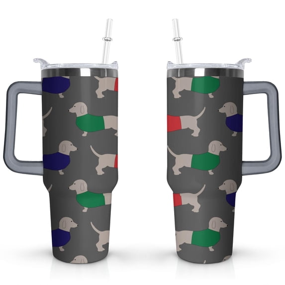 Cute Dog Design 40oz Tumbler with Handle - Double Wall Insulated Coffee Mug for Women - Dog Mom Gift Travel Cup with Straw