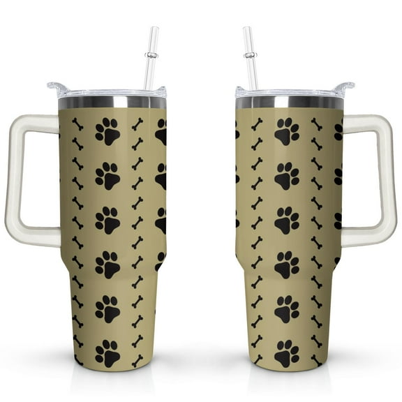 Cute Dog Design 40oz Tumbler with Handle - Double Wall Insulated Coffee Mug for Women - Dog Mom Gift Travel Cup with Straw