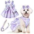 thumbnail image 1 of Cute Dog Dress Clothes for Small Dogs Cats Girl Female Pink Plaid Bow Tie Dog Harness Dresses Leash Set with Pearls Bow Accessories Birthday Puppy Dress Shih Tzu Yorkies Chihuahua Outfits, 1 of 8