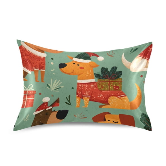 Cute Dog Dress in Christmas with Gift Satin Pillowcase Envelope Design Pillow Covers 1 Pack Standard Size 20" x 26"