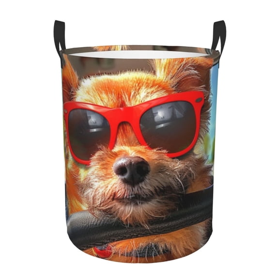 Cute Dog Driving Laundry Hamper Small Storage Basket/Toy Organizer/Dirty Clothes Bucket