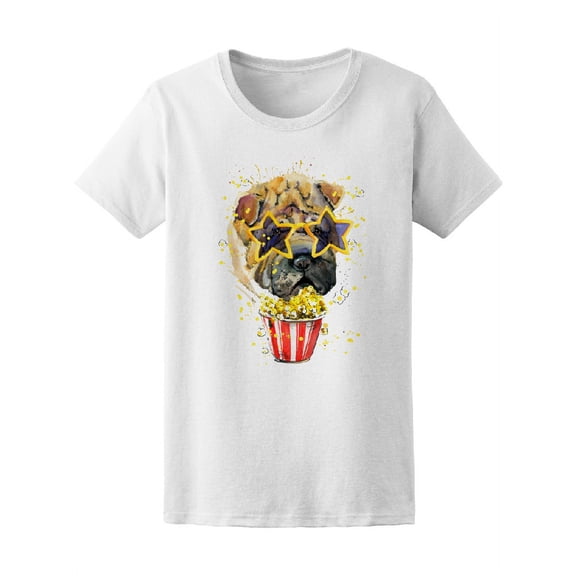 Cute Dog Eating Pop Corn T-Shirt Women -Image by Shutterstock, Female Large