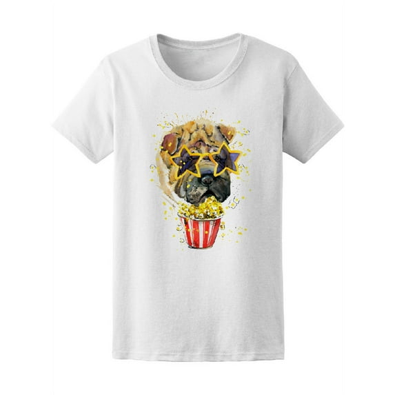 Cute Dog Eating Pop Corn T-Shirt Women -Image by Shutterstock, Female Small