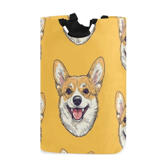 Cute Dog Faces Hand Painted Laundry Basket with Handles Foldable Laundry Hamper Freestanding Washing Bin 50L