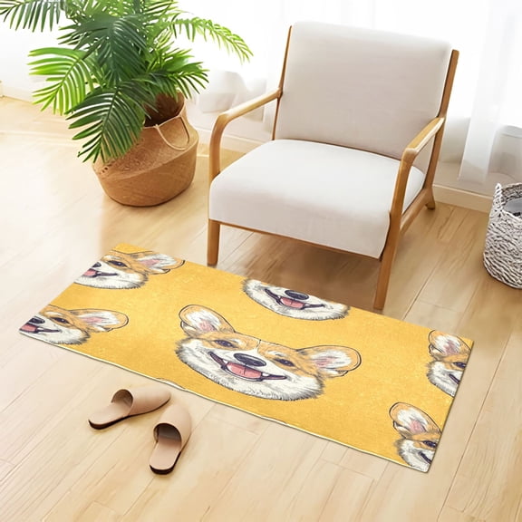 Cute Dog Faces Hand Painted Plush Carpet Non Slip Runner Rug Absorbent Bath Mat 39" x 20"