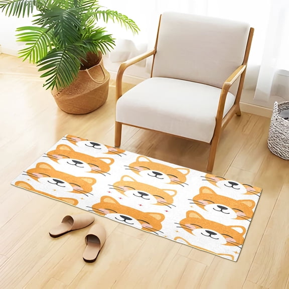 Cute Dog Faces Plush Carpet Non Slip Runner Rug Absorbent Bath Mat 39" x 20"