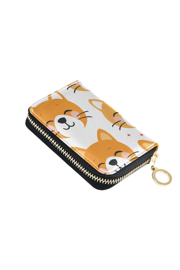 Cute Dog Faces Women's Credit Card Holder PU Leather Zipper Wallet RFID Blocking