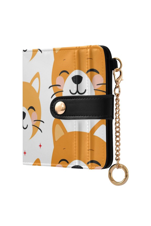 Cute Dog Faces Women's Wallet PU Leather Card Cases RFID Blocking Purse Billfold with Key Ring