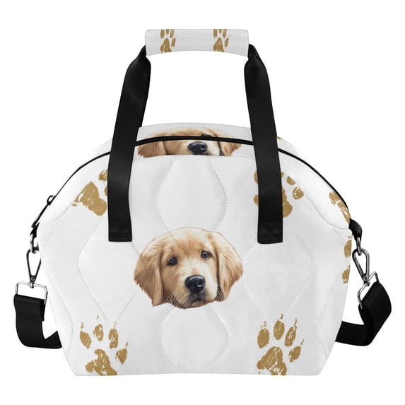 Cute Dog Faces and Paw Prints Insulated Lunch Bag Reusable Quilted ...