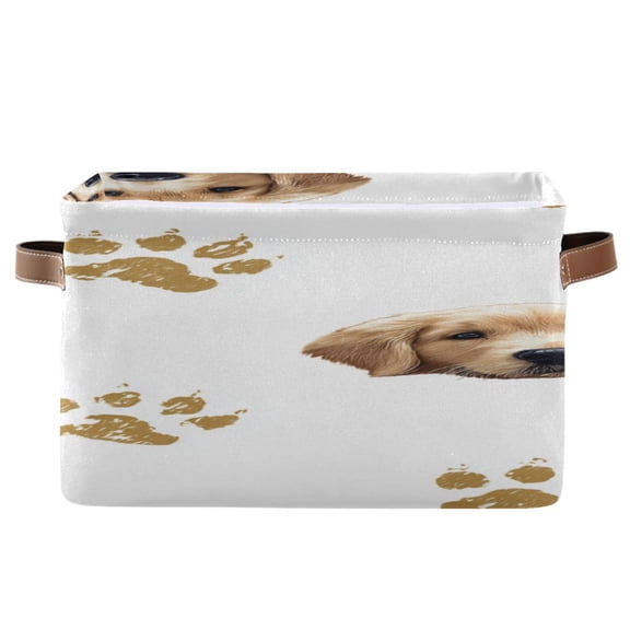 Cute Dog Faces and Paw Prints Square Storage Bins with Handles Collapsible Containing Box 1 Pack