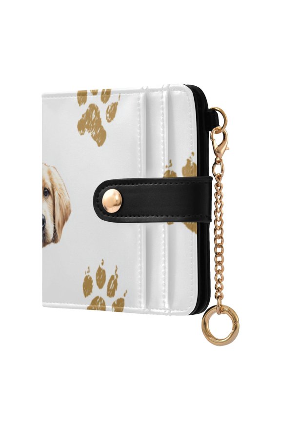 Cute Dog Faces and Paw Prints Women's Wallet PU Leather Card Cases RFID Blocking Purse Billfold with Key Ring
