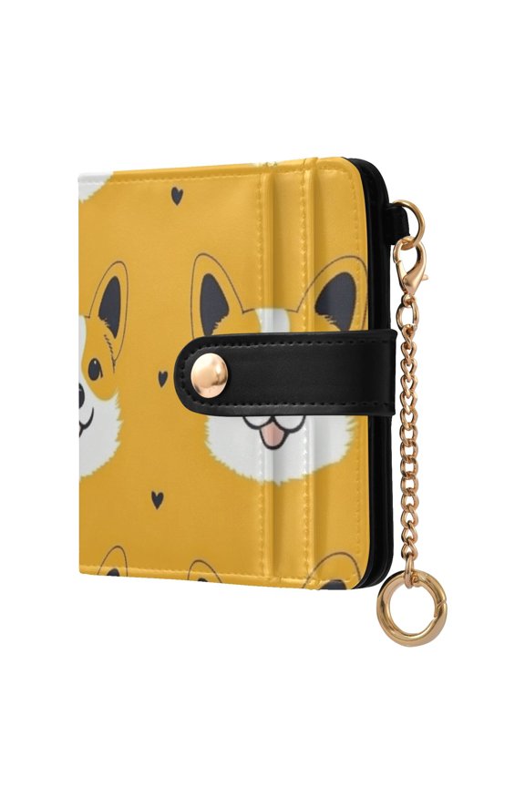 Cute Dog Faces with Hearts Women's Wallet PU Leather Card Cases RFID Blocking Purse Billfold with Key Ring