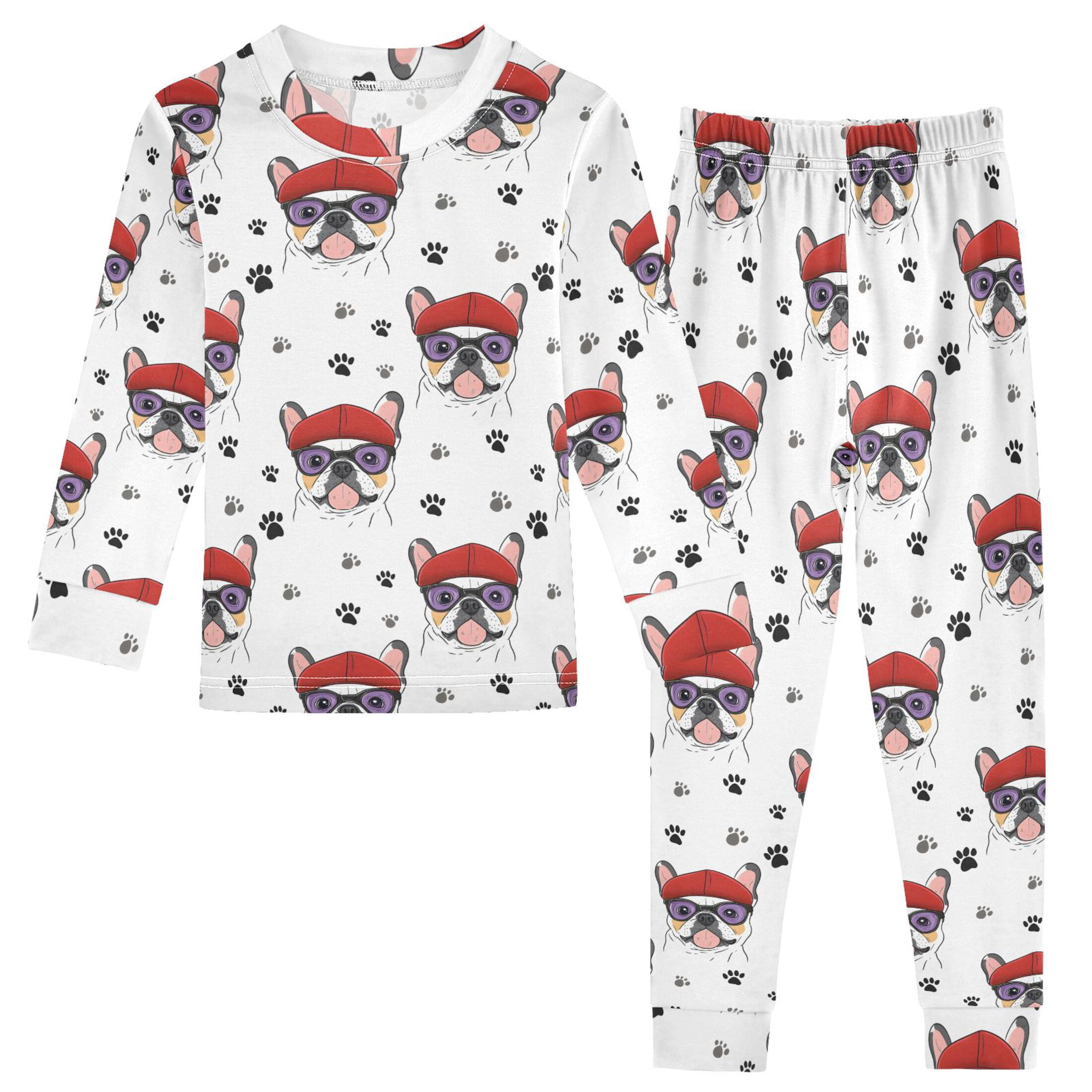 Cute Dog Footprint Pattern Cotton Pajamas 2 Piece Set Sleepwear Soft ...