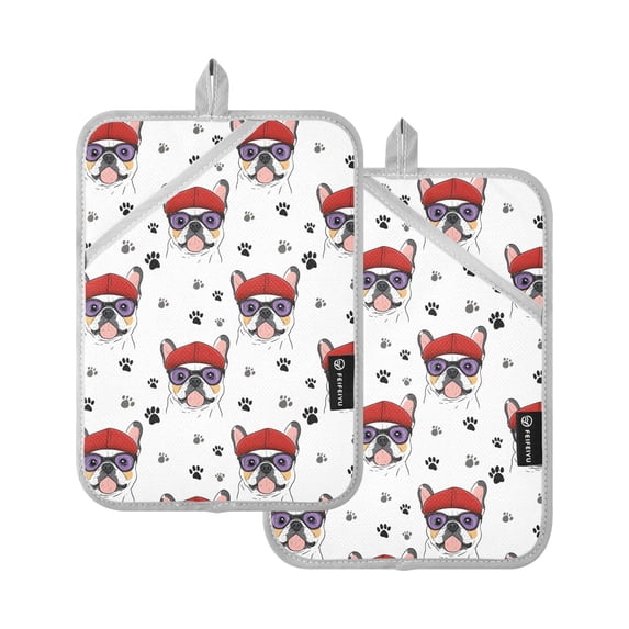 Cute Dog Footprint Pattern Pot Holder Set 2 Piece Non-Slip Oven Hot Pads Heat Resistant Durable 7x9.8in