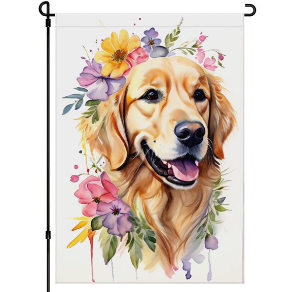 Cute Dog Garden Flags for Outdoor Colorful Cartoon Puppy Stickers Garden Flags Cute Dog Face Golden Retriever Outdoor Garden Flag - for Patio Outdoor Farmhouse 28x40 Inches